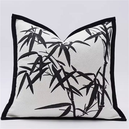 Living Room Sofa Bamboo Leaf Embroidery Cushion Cover Model Room