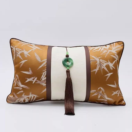 Living Room Sofa Bamboo Leaf Embroidery Cushion Cover Model Room