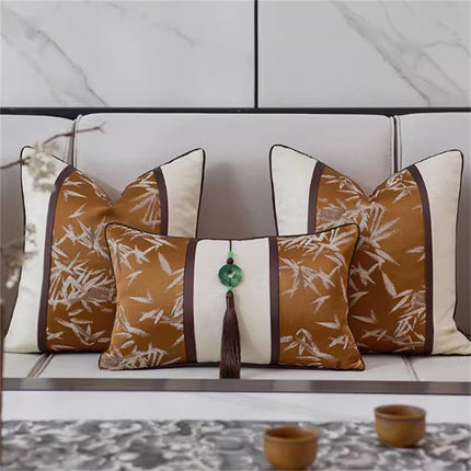 Living Room Sofa Bamboo Leaf Embroidery Cushion Cover Model Room