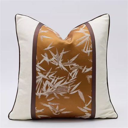 Living Room Sofa Bamboo Leaf Embroidery Cushion Cover Model Room