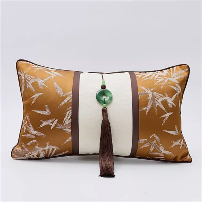 Living Room Sofa Bamboo Leaf Embroidery Cushion Cover Model Room